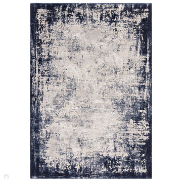 Kuza Border Modern Abstract Distressed Shimmer Hi-Lo Textured Soft Velvety Touch High-Density Durable Easy-Care Short Pile Navy/Light Grey/Cream Rug-Asiatic Carpets-Rug Love - The Most Loved Rug Store